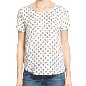 Pleione Short Sleeve Semi-Sheer Blouse White & Black Size XS